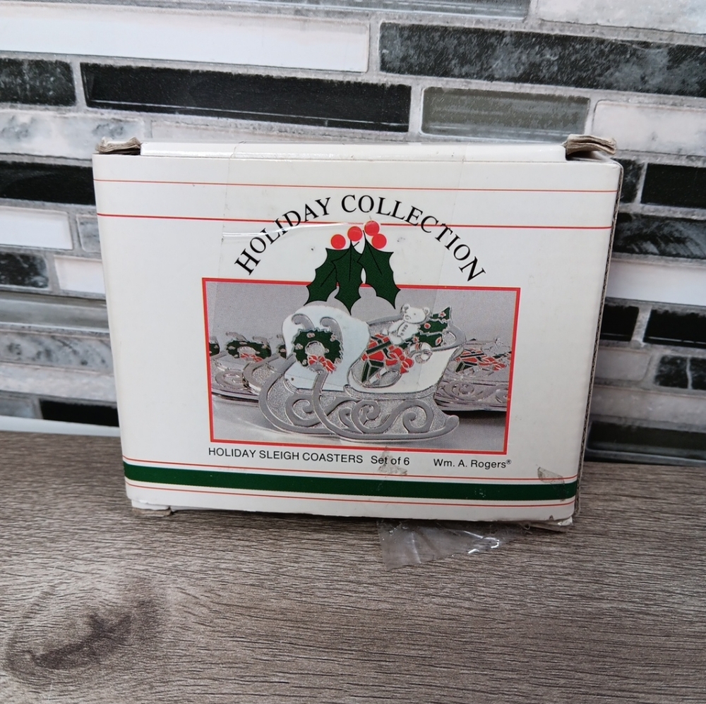 Wm. A. Rogers Holiday Sleigh Coasters - Festive Silver Plated New Gifts 6pc.